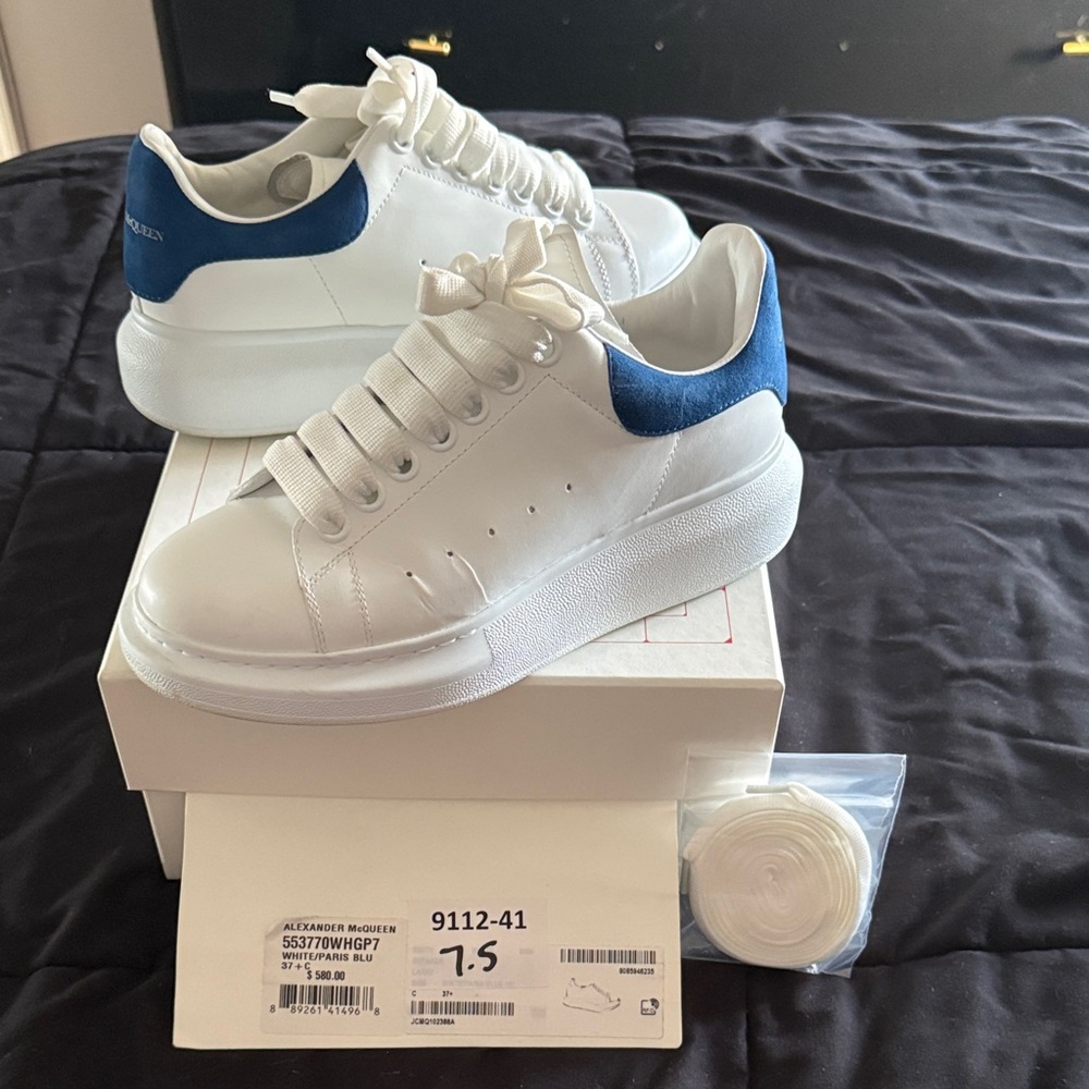 Alexander McQueen White Sneakers with Blue Detail